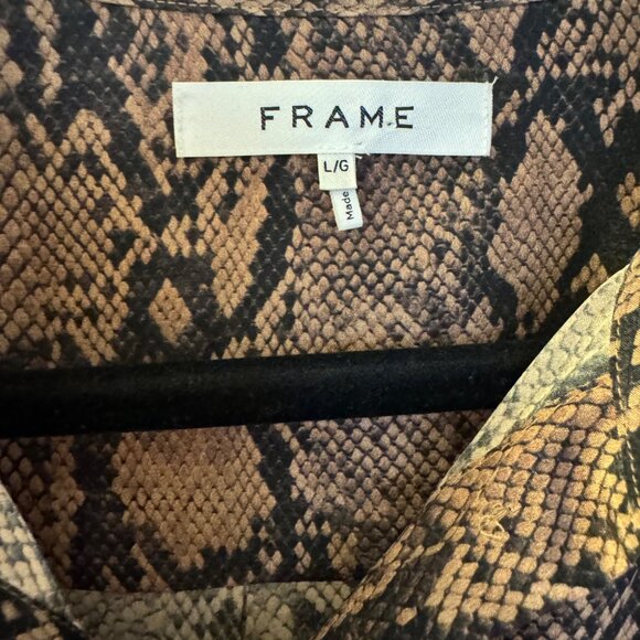 FRAME Snakeskin Print Silk Button-Up Blouse - Size L - Picture 3 of 5